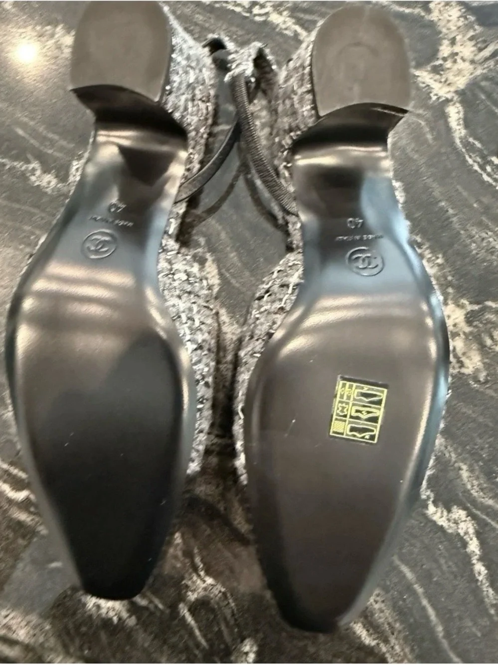 CHANEL Black and Gray Tweed Slingback Heel